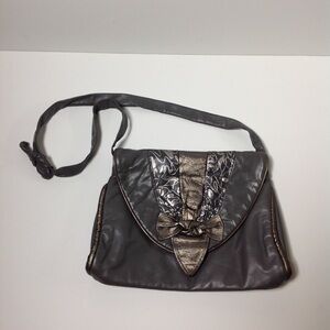 Vintage Eighties Gray & Gold Leather Purse Bronze 80s Glam Rock Whimsigoth